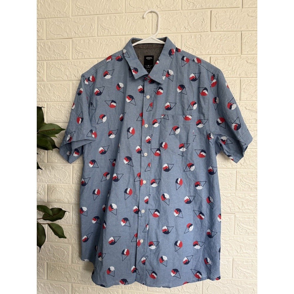 Union Men Blue Ice Cream Print Short Sleeve Button Down Shirt XL